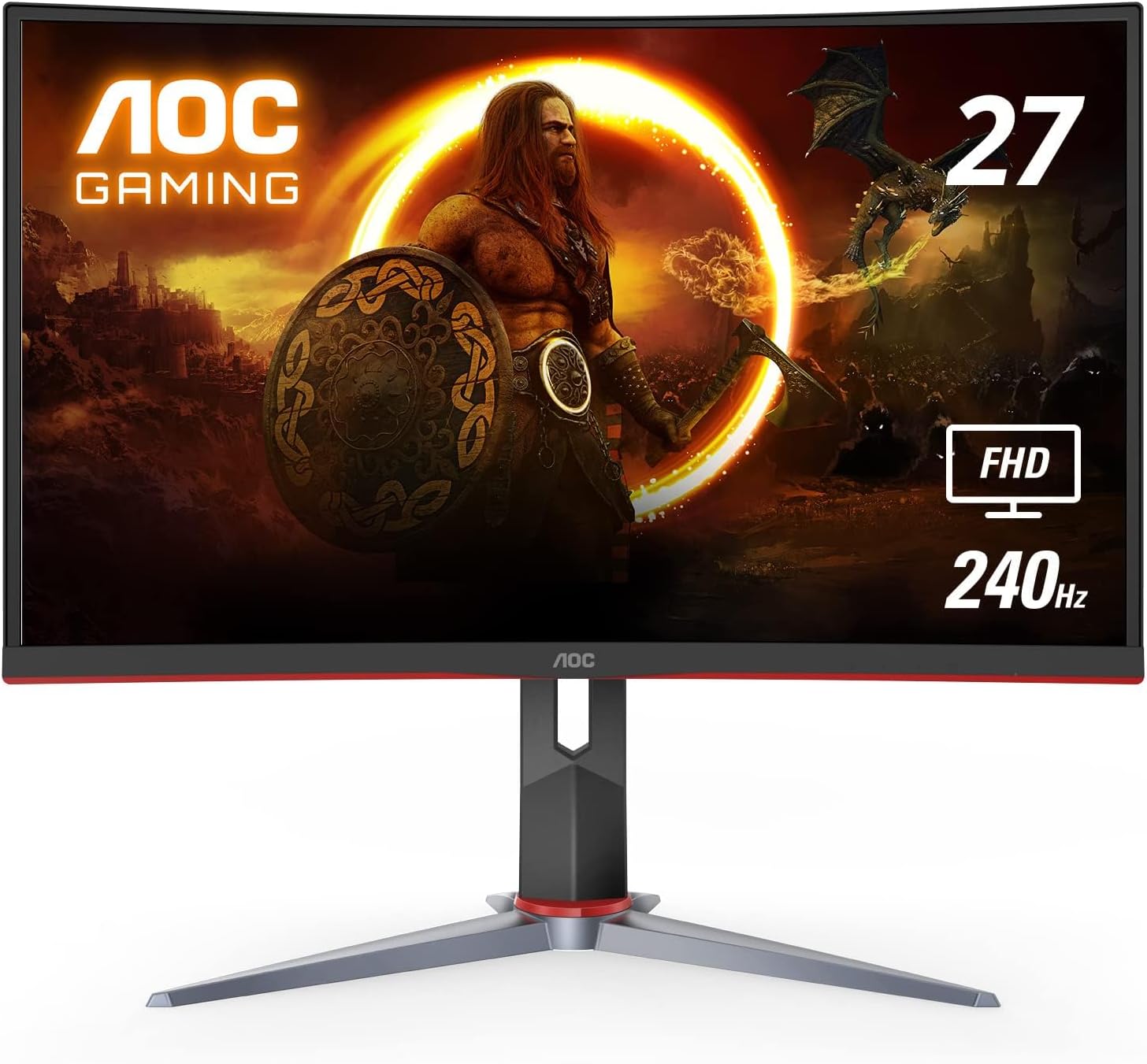 AOC 27" Inches VA Curved Gaming Monitor Slim & Sleek 0.5MS GTG- 240 Hz-HDMI-VGA-DISPLAY PORT-HDR MODE-AMD Resolution 1920x1080 - شاشة ألعاب