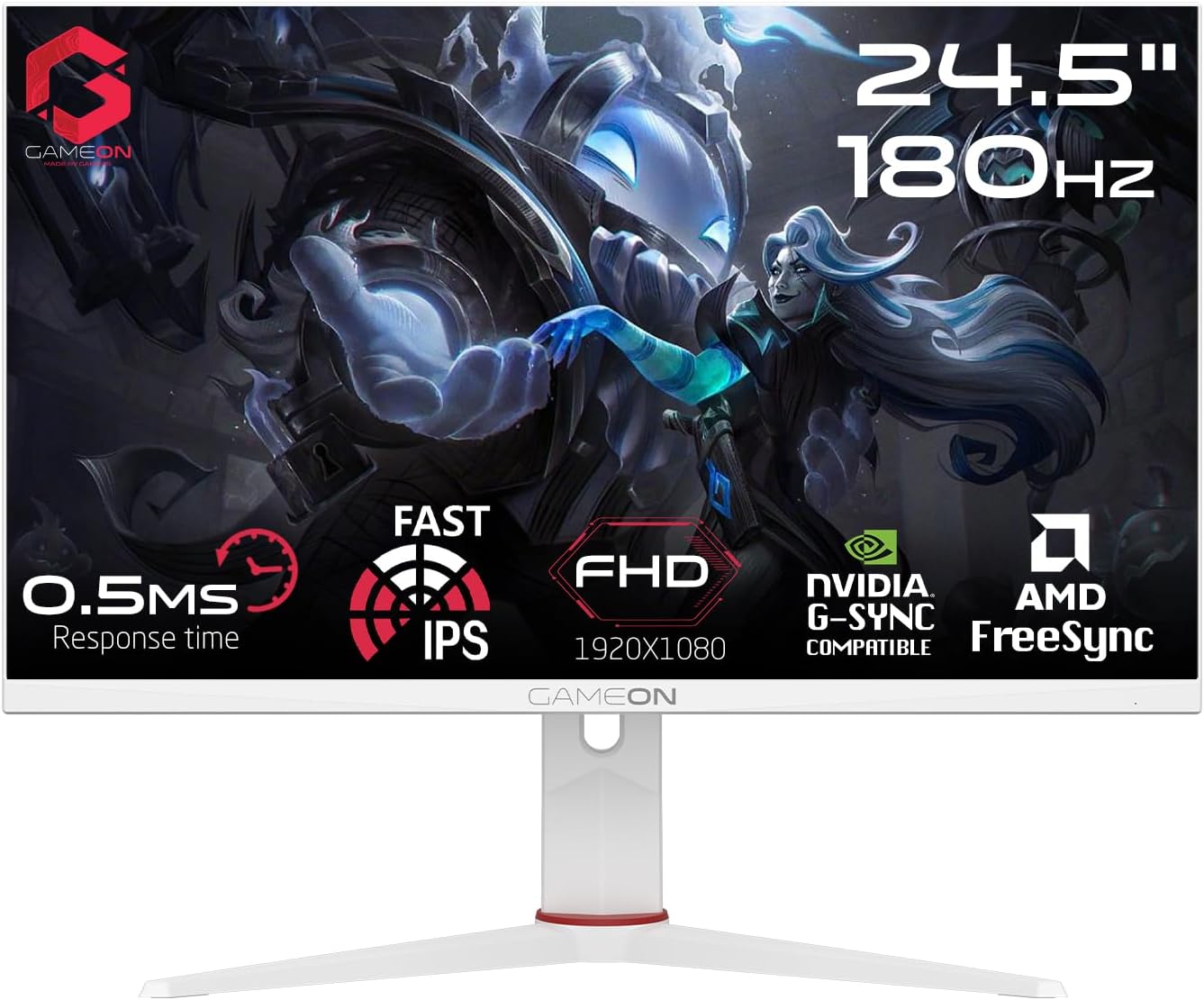 GAMEON GOA24FHD180IPS Artic Pro Series 24" FHD, 180Hz, 0.5ms, Fast IPS Gaming Monitor (Support PS5) - White - شاشة ألعاب