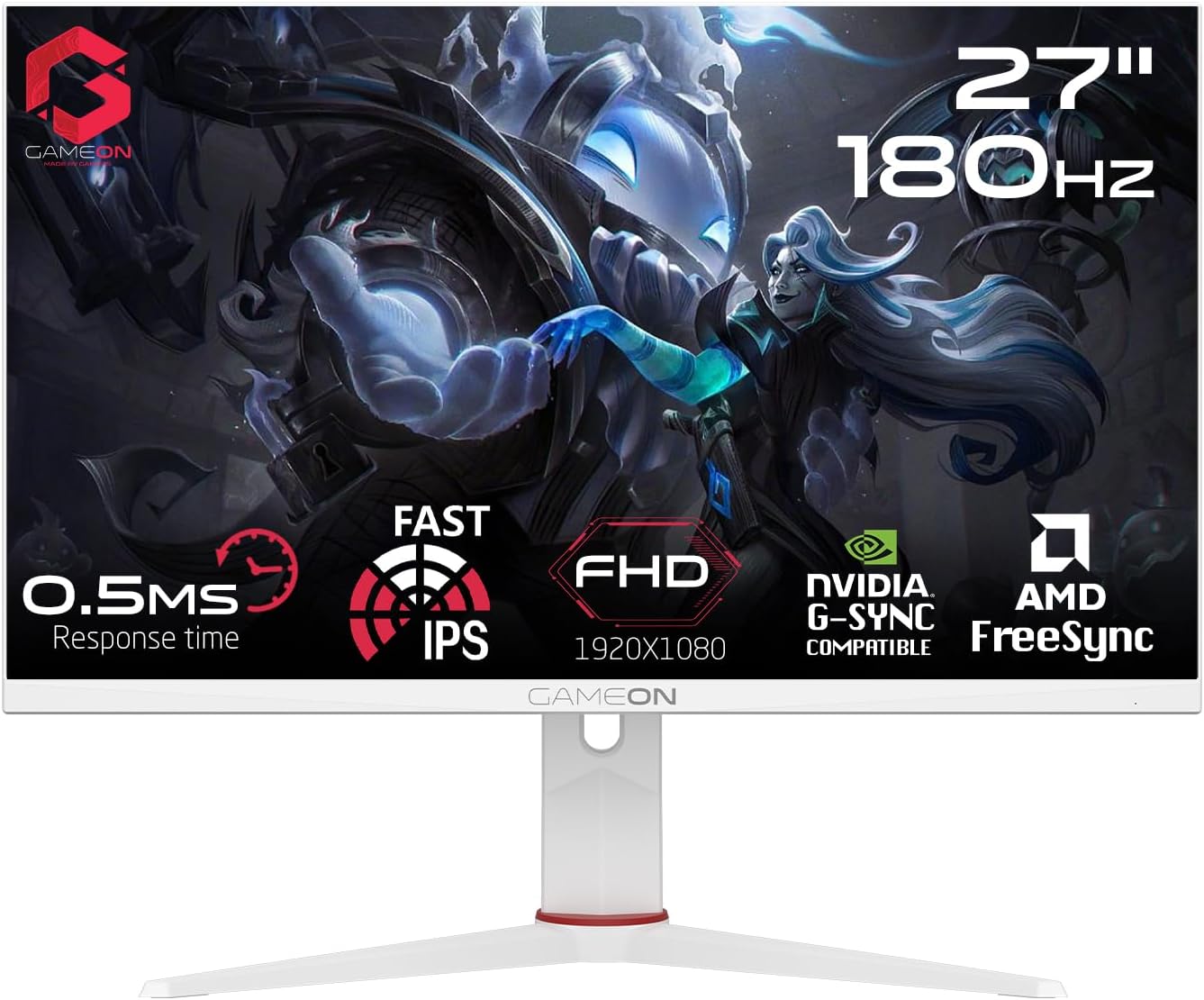 GAMEON GOA27FHD180IPS Artic Pro Series 27" FHD, 180Hz, 0.5ms Fast IPS Gaming Monitor (Support PS5) - White - شاشة ألعاب