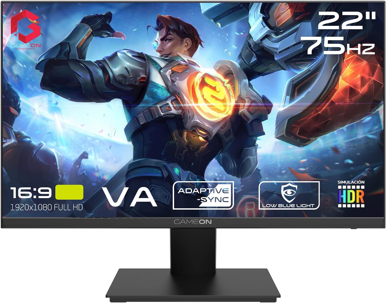 GAMEON GOB22FHD75VA 22" FHD, 75 Hz, VA, Flat Gaming Monitor Fixed Stand With G-Sync & Free Sync - Black - شاشة ألعاب