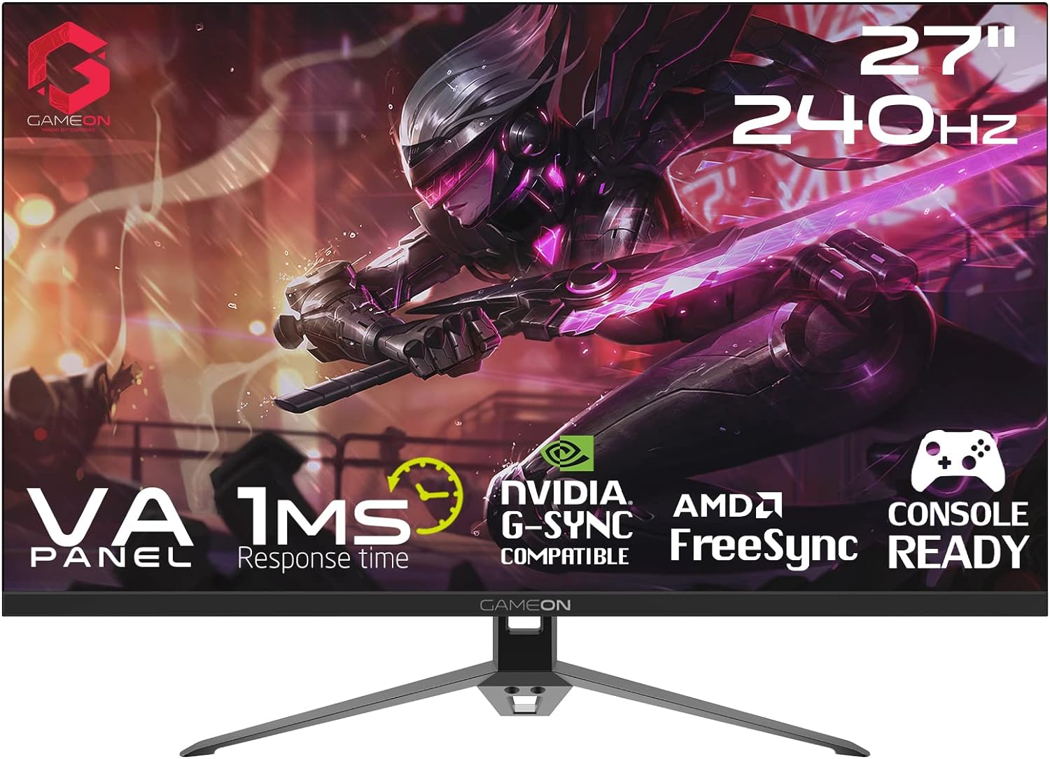 GAMEON GOP27FHD240VA 27" FHD, 240Hz, 1ms (1920x1080) Flat VA Gaming Monitor With G-Sync & Free Sync (HDMI 2.1 Console Compatible) - Black - شاشة ألعاب