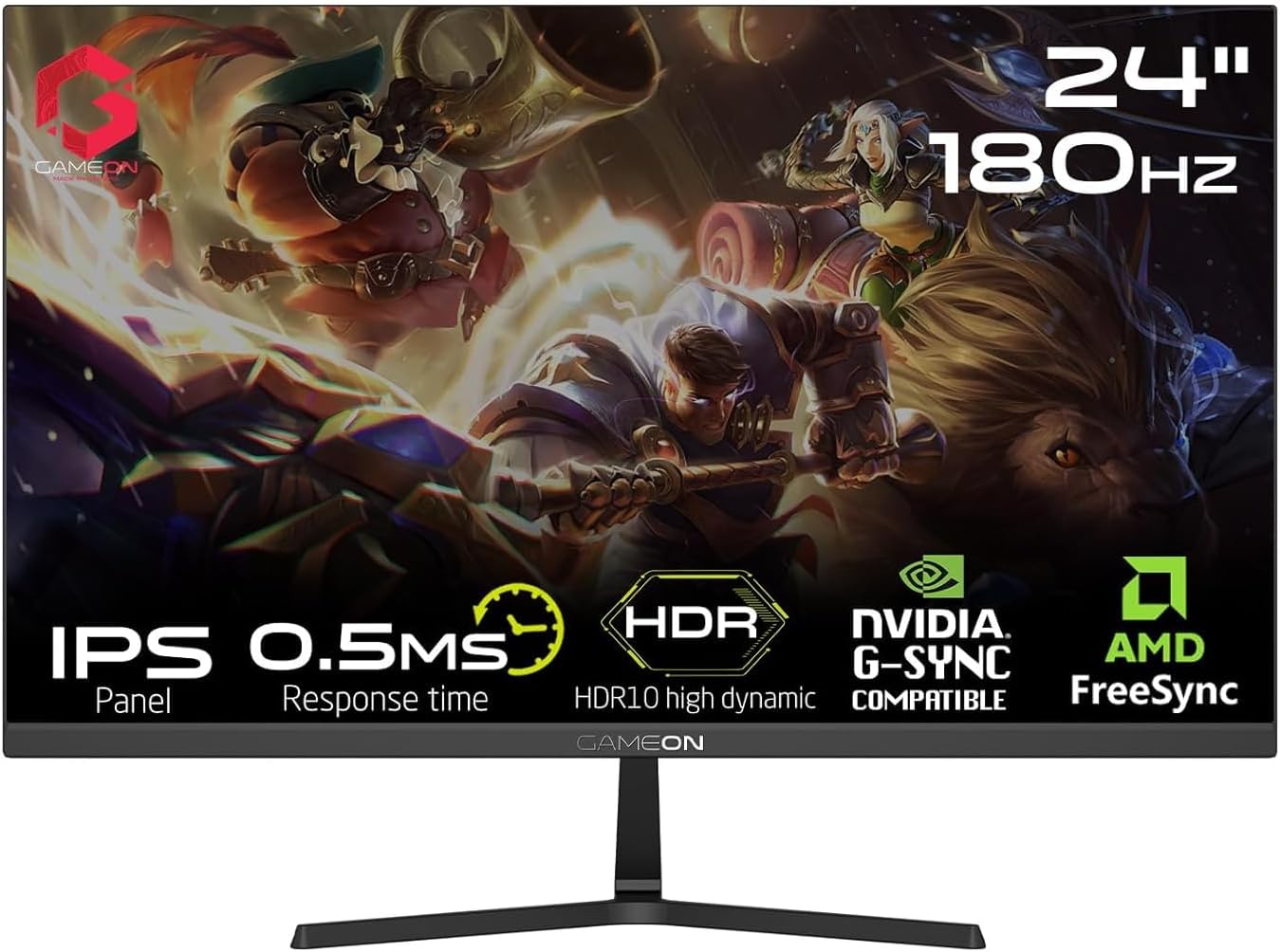 GAMEON GOPS24180IPS Pro Series 24" FHD, 180Hz, 1ms Flat Fast IPS Gaming Monitor - Black - شاشة ألعاب