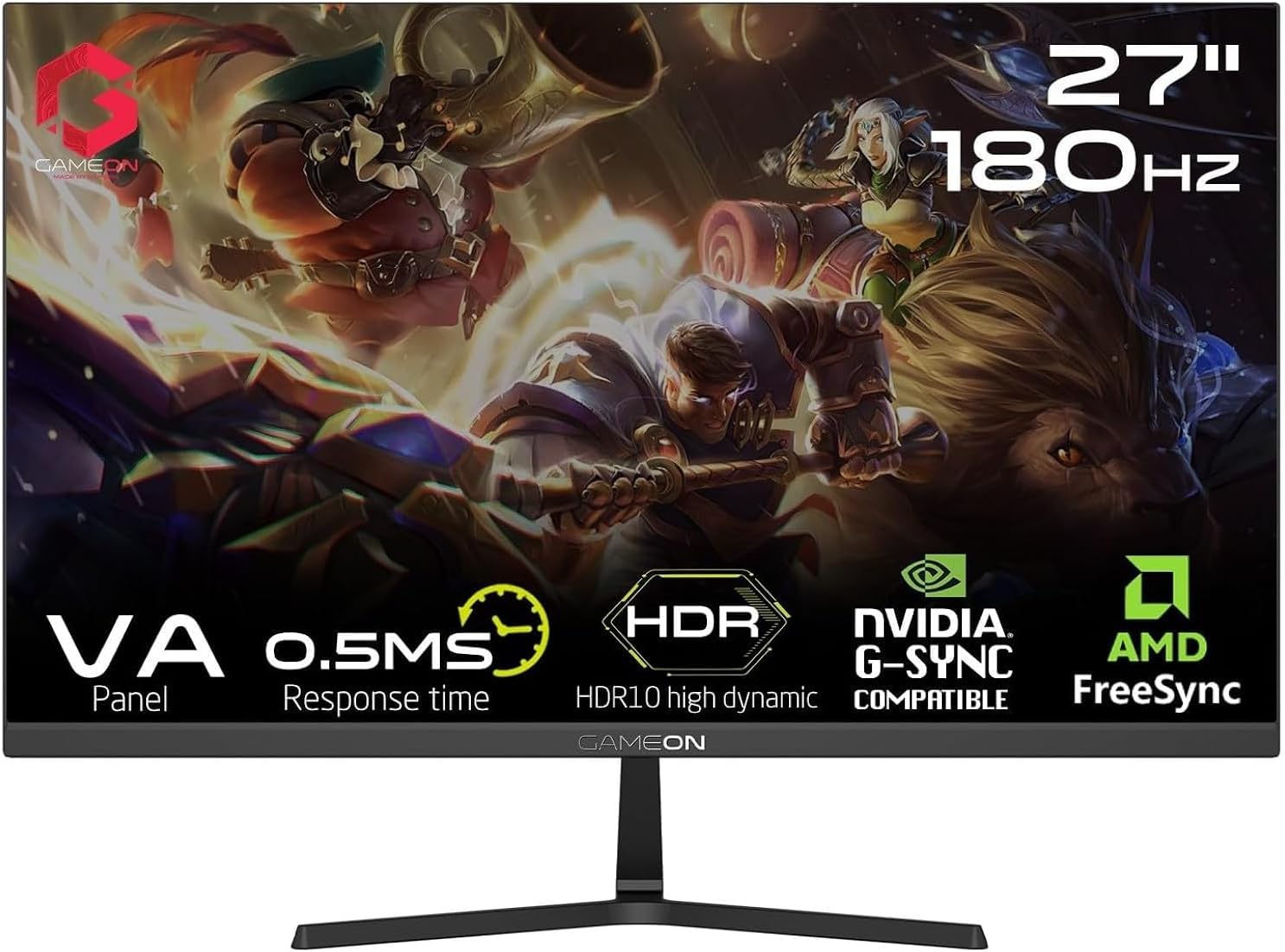 GAMEON GOPS27180VA Pro Series 27" FHD, 180Hz, 1ms Flat Fast VA Gaming Monitor - Black - شاشة ألعاب